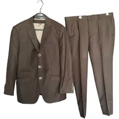  NICOLE ニコル セットアップ パンツスーツ スーツ 3点セット 上下セット テーラードジャケット センタープレス フォーマル ビジネス 通勤 オフィス ブラウン 茶系 メンズ サイズ50【Z1783】