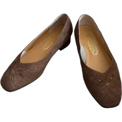  銀座ヨシノヤ シューズ パンプス フラット ローヒール ラウンドトゥ レザー スエード きれいめ 通勤 ブラウン 茶系 22 レディース 日本製【Z1783】