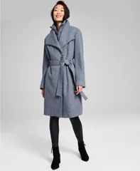カルバンクライン レディース アウター ジャケット・ブルゾン ウール コート Calvin Klein Womens Wool Blend Belted Wrap Coat Medium Grey グレー