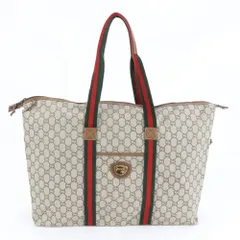 美品 グッチ GGプラス シェリー ライン レザー ボストン バッグ 出張 旅行 トート ブラウン A4 メンズ レディース RRM DM32-4【中古】