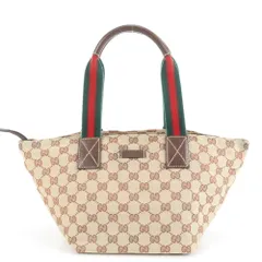 美品 グッチ GG キャンバス シェリー ライン 131228 レザー トート バッグ 肩掛け ショルダー ハンド レディース EEE DL41-4【中古】
