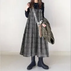 キャミワンピ ドッキングワンピース　ロングワンピース　ギャザー　チェック①