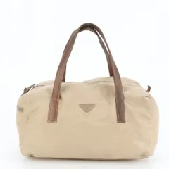 プラダ テスート ナイロン トライアングルロゴ レザー トート バッグ ショルダー ハンド 本革 ブラウン レディース ERM DM34-9【中古】