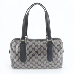 グッチ GGクリスタル ミニ ボストン 257289 レザー トート バッグ 肩掛け ショルダー ハンド ネイビー レディース REM DM27-7【中古】