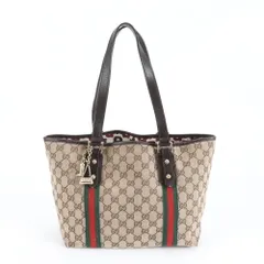 美品 グッチ GG キャンバス シェリー ライン 137396 レザー ハンドバッグ トート ブラウン 茶色 レディース EEE DM21-2【中古】