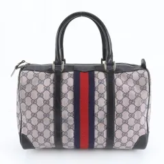 ヴィンテージ オールド グッチ GG スプリーム レザー ミニ ボストン ハンドバッグ トート ネイビー 紺 レディース REE DM14-5【中古】