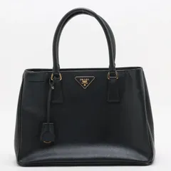 美品 プラダ サフィアーノ ガレリア トライアングルロゴ レザー ハンドバッグ トート 本革 ブラック 黒 レディース MMM DM53-1【中古】