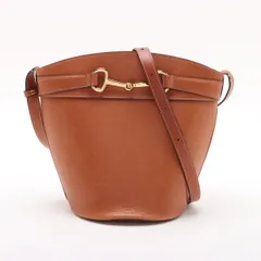 美品 セリーヌ クレシーバケット レザー ショルダーバッグ 斜め掛け ハンド 本革 ブラウン 茶色 レディース MMM DM53-5【中古】