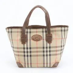 バーバリー ノバ チェック レザー キャンバス トート バッグ 肩掛け ショルダー ハンド ブラウン 茶色 レディース EEM DM25-10【中古】