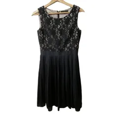 UNTITLED(アンタイトル) ワンピース サイズ2 M レディース美品  - 黒×ゴールド クルーネック/ノースリーブ/ひざ丈/レース/プリーツ