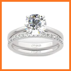 【新品】 [Jeulia] レディース 指輪 リング 2PCS 925銀製 ダイヤ プロポーズリング 金属アレルギー対応 結婚 婚約指輪 専用ボックスつき 誕生日 ホワイトデー プレゼント ギフト 1