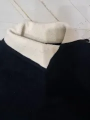 ネイビー/アイボリー カラ ニット セーター メリノウール