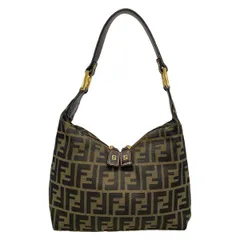FENDI(フェンディ) ショルダーバッグ ズッカ柄 ベージュ×黒×ダークブラウン レザー
