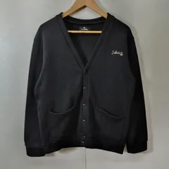 Subciety サブサエティ 長袖 ニット カーディガン 裏起毛 Vネック ワンポイント ロゴ プリント ブラック系 L B309のサムネイル