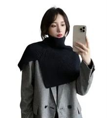 マフラー つけえり ネックウォーマー 付け襟 レディース リブニット スカーフ ニット スヌード トレンド スリット入り 付け衿 ポンチョ ケープ ハイネック 重ね着 防寒 保温 [Gincci] 秋冬 おしゃれ