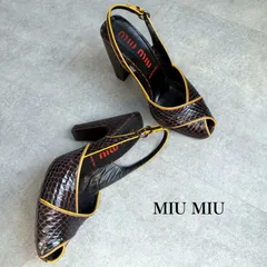 希少 MIU MIU ミュウミュウ パイソンレザー ストラップパンプス サンダル ブラウン イエロー 37 レディースシューズ 24cm アーカイブ M16