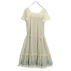 インゲボルグ★シフォン&レース♪シアーな半袖ワンピース サイズ9号 ベージュ系 サテンリボン&花柄♪z17845