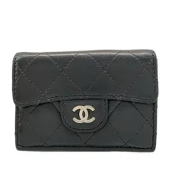 CHANEL(シャネル) 3つ折り財布 マトラッセ 黒 シルバー金具 ラムスキン