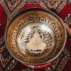 【一点物】ガネーシャ　細密彫りチベタンアンティックシンギングボウル【音階：Bb】約1428g(スティック付属) / アン