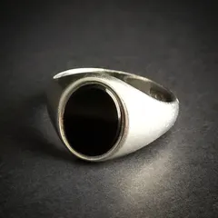 英国 1975年 ヴィンテージ スターリングシルバー オニキス シグネットリング バーミンガム