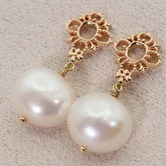 アガット K10 パール ミル打ち ピアスチャーム 透かし/24-5244