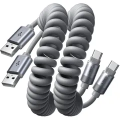 USB Type C ケーブル【1M/2本セット】LISEN USB-C & USB-A 3.1A タイプc ケーブル 短い Carplay 対応, コイル型 絡まり防止 伸縮自在 (0.3Mから1.2Mまで 伸びる）, 高耐久性 金属製コネクタ シ ...