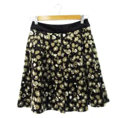 アナトリエ ANATELIER スカート フレア ミニ ベロア ストレッチ 光沢感 花柄 総柄 36 黒 ブラック /CK14