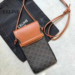 美品 CELINE セリーヌ トリオンフ スマホショルダー 斜めがけ iPhone収納可 レザー ショルダーバック ブラウン