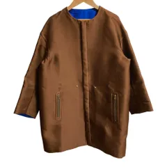 美品 DRAWER ドゥロワー リバーシブル ノーカラーコート サイズ38 ブラウン ブルー レディース 古着 中古 USED