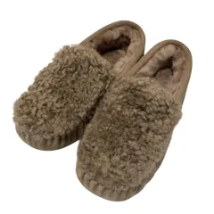 未使用 EMU Australia エミューオーストラリア ムートン ファー モカシン スリッポン サイズ24cm グレージュ レディース 古着 中古 USED