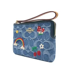 【新品】コーチ CDF35 IMUOI (インディゴ マルチ) ポーチ COACH シグネチャー デニム メタルロゴ 刺繍 コーナージップ リストレット アウトレット レディース