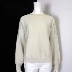 ファボリ FAVORI ニット セーター 花柄 レース シースルー 切替 長袖 M オフ白 アイボリー