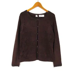 ギャラリービスコンティ GALLERY VISCONTI アンサンブル ツインニット パイル 刺繍 レース 切替 ビーズ カーディガン 長袖 トップス 半袖 M 2 茶 ブラウン ピンクブラウン