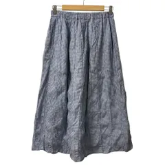 美品 Plantation プランテーション ギンガムチェック ギャザーロングスカート サイズM ライトブルー×ホワイト レディース 古着 中古 USED