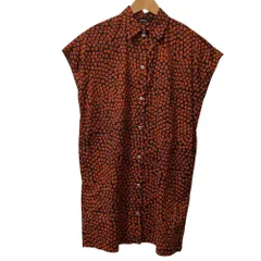 美品 marimekko マリメッコ フラワープリント ノースリーブ シャツワンピース サイズS オレンジ×ブラック レディース 古着 中古 USED