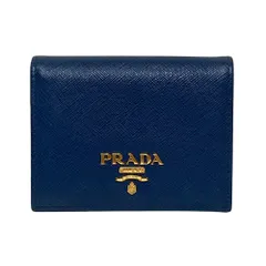 良品 PRADA プラダ SAFFIANO MULTIC レザー コンパクトウォレット ブルー メンズ レディース 古着 中古 USED