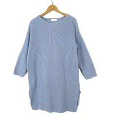 ジェルベ GERVE ニット チュニック セーター 畦編み サイドスリット ドロップショルダー 長袖 L 40 ライトブルー 水色 