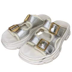 良品 GUCCI グッチ サンダル サイズ38 約24.5cm ホワイト×シルバー レディース 古着 中古 USED