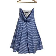 美品 Ralph Lauren ラルフローレン ストライプ ホルターネック フレア ワンピース サイズ11 ライトブルー レディース 古着 中古 USED