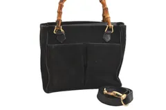 GUCCI グッチ ヴィンテージ バンブー 2Way ショルダーハンドバッグ スエード レザー ブラック 5781N