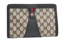 GUCCI グッチ ヴィンテージ シェリーライン クラッチバッグ 財布 GGピーブイシー レザー ネイビー 5794N