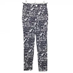 【新品】パーリーゲイツ パンツ ネイビー×白 ロゴ総柄 どうしちゃったPG ボーダー織生地 レディース 00(XS) ゴルフウェア PEARLY GATES