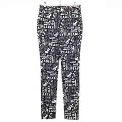 【新品】パーリーゲイツ パンツ ネイビー×白 ロゴ総柄 どうしちゃったPG ボーダー織生地 レディース 0(S) ゴルフウェア PEARLY GATES