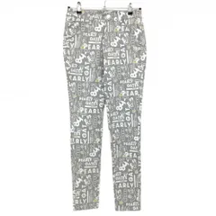 【新品】パーリーゲイツ パンツ グレー×白 ロゴ総柄 どうしちゃったPG ボーダー織生地 レディース 0(S) ゴルフウェア PEARLY GATES