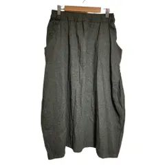 美品 evam eva エヴァムエヴァ コットンリネン グレンチェック柄 イージー ロングスカート グレー ブラック レディース 古着 中古 USED