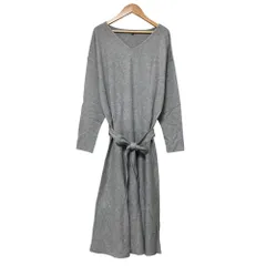 美品 INDIVI インディヴィ Vネック ニットワンピース サイズ42 グレー レディース 古着 中古 USED