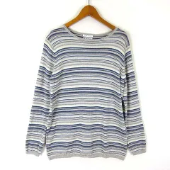 シンプルライフ SIMPLE LIFE イタリア製糸 ニット セーター マルチボーダー ウール 長袖 XL 13 オフ白 マルチカラー 大きいサイズ