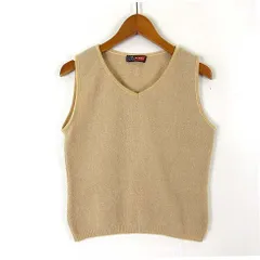 FAUSTA trend 松坂屋 ベスト ニット モヘヤ ストレッチ Vネック ベロア 切替 パイピング S ベージュ