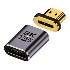 LIANHATA HDMI マグネット変換アダプタ 8K 60Hz 映像出力対応 UHD2.1 高速データ転送 19ピン 磁石コネクタ 4K/120Hz 動画転送 断線防止 簡単接続 (磁気吸着式 I字型)