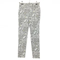 【新品】パーリーゲイツ パンツ グレー×白 ロゴ総柄 どうしちゃったPG ボーダー織生地 レディース 00(XS) ゴルフウェア PEARLY GATES